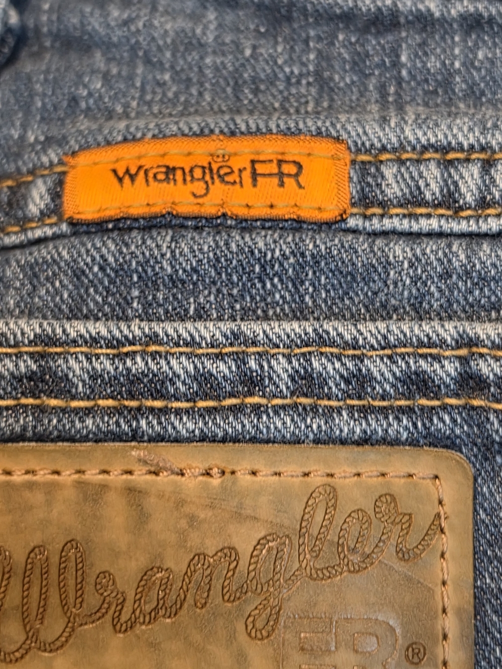 3 Pair Wrangler Men's Denim FR Jeans in Medium Blue with Brown Patch - Picture 2 of 8